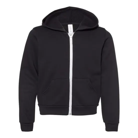 BELLA + CANVAS&reg; Youth Sponge Fleece Full-Zip Hoodie - 3739Y Black {1}