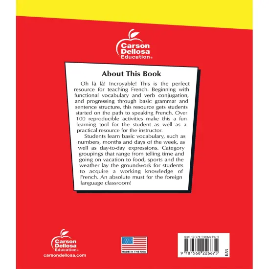 Carson Dellosa The 100 Series French Workbook, Parts of Speech, Vocabulary, Common Phrases, Sentence Building Skills, and More, Middle and High School Classroom or Homeschool Curriculum {2}