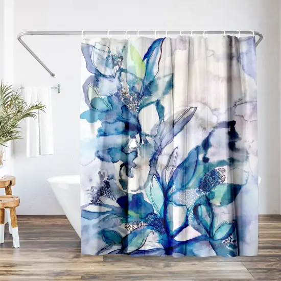 Americanflat 71" x 74" Shower Curtain, Aqua Floral by Hope Bainbridge {1}
