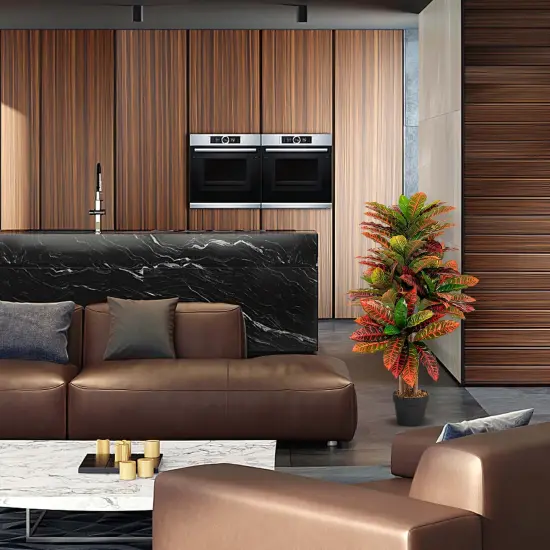 Costway Artificial Croton Plant 40" Tall Faux Fiddle Leaf Fig Tree Fake Croton Palm Tree {2}