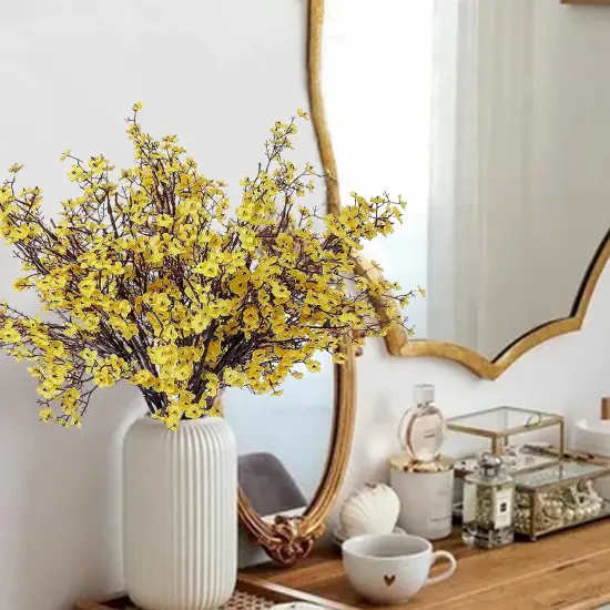 6 Bundles Baby's Breath: UV Resistant Faux Silk Bouquets Yellow {8}