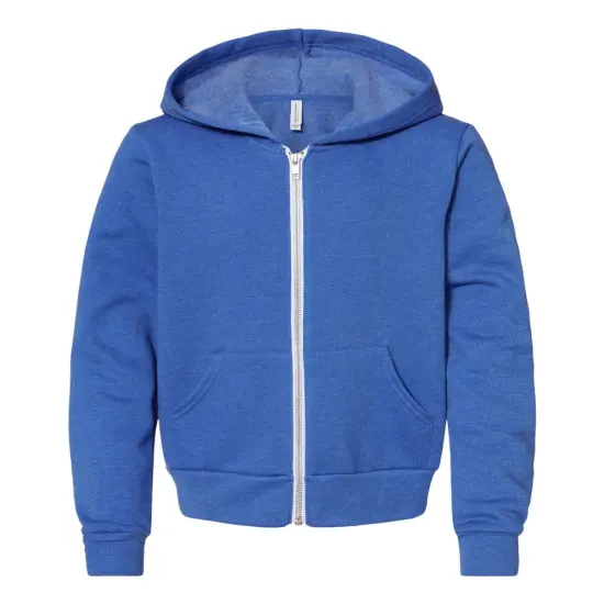 BELLA + CANVAS&reg; Youth Sponge Fleece Full-Zip Hoodie - 3739Y Heather true royal {1}