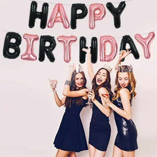 Colorful Celebrations: 16-Inch Mylar Foil Happy Birthday Balloons Banner - Eco-Friendly Decor for All Ages! Black rose {2}