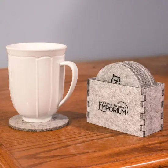 Creekview Home Emporium Drink Coasters with Holder - Gray Felt 8pc Coaster Set {6}