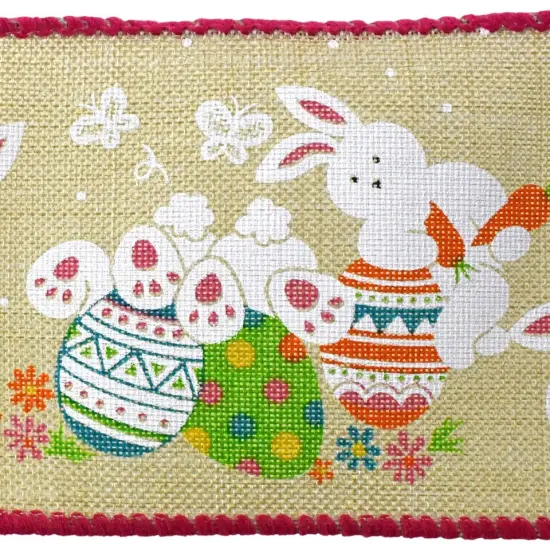 Playful Fun Easter Bunnies Wired Ribbon, 2-1/2-inch, 10-yard, Natural {2}