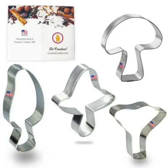 CookieCutter.Com Brand Mushroom 4 Pc Set. USA Tin Plate Steel. 4 in Morel, 3.25 in Chanterelle, 3.25 in Shitake, and 3.25 in Button {2}