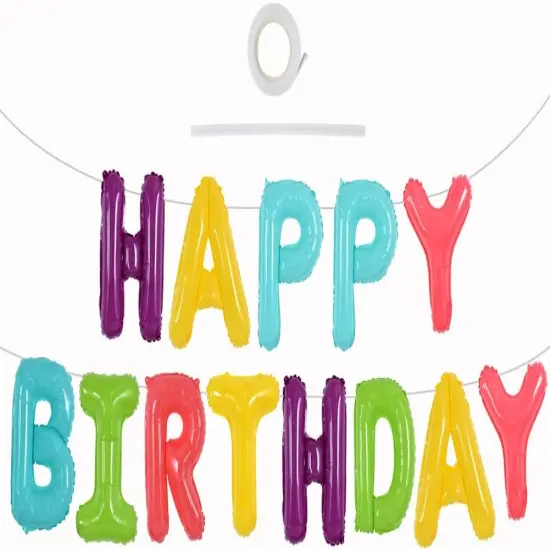 Colorful Celebrations: 16-Inch Mylar Foil Happy Birthday Balloons Banner - Eco-Friendly Decor for All Ages! Macaroon colorful {3}