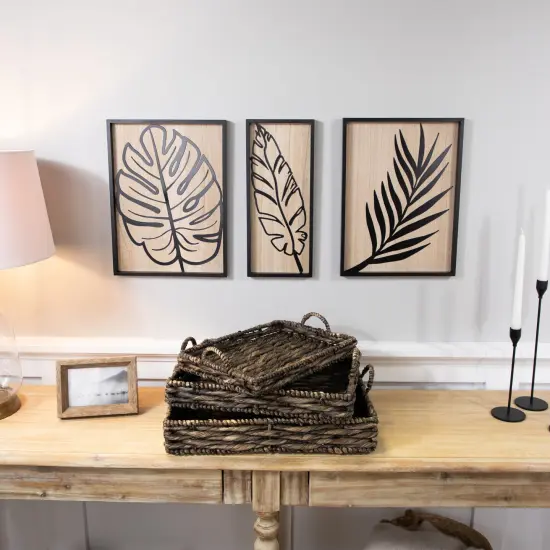 Northlight Rectangular Water Hyacinth Trays with Handles - 13.75" - Brown - Set of 3 {3}