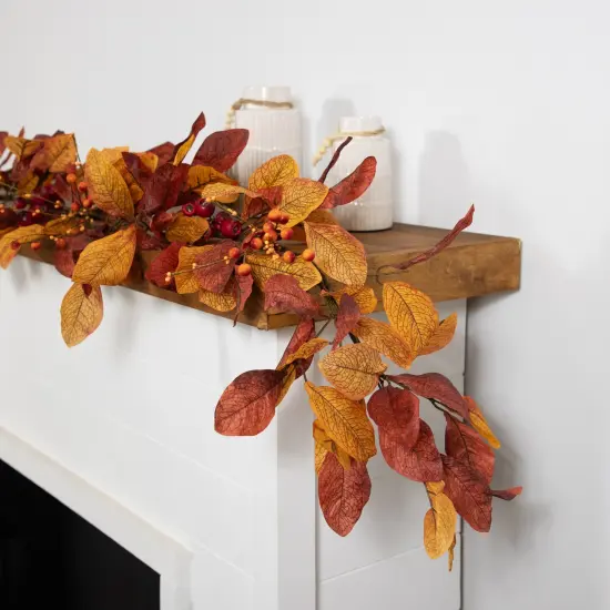 Northlight 5' x 8" Berries with Orange and Red Leaves Artificial Fall Harvest Garland, Unlit {5}