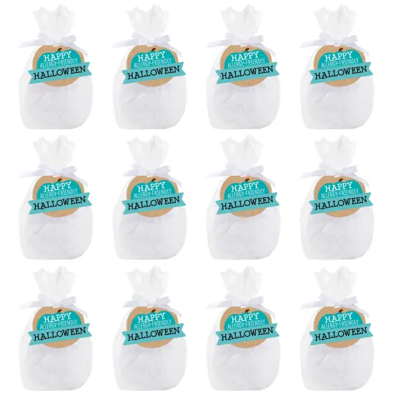 Big Dot of Happiness Teal Pumpkin - Halloween Allergy Friendly Trick or Trinket Clear Goodie Favor Bags - Treat Bags With Tags - Set of 12 {7}