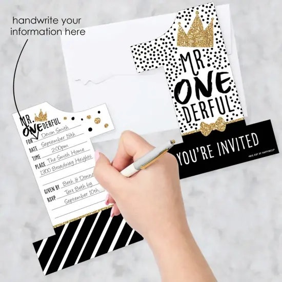 Big Dot of Happiness 1st Birthday Little Mr. Onederful - Shaped Fill-In Invites - Boy First Birthday Party Invitation Cards with Envelopes - Set of 12 {3}