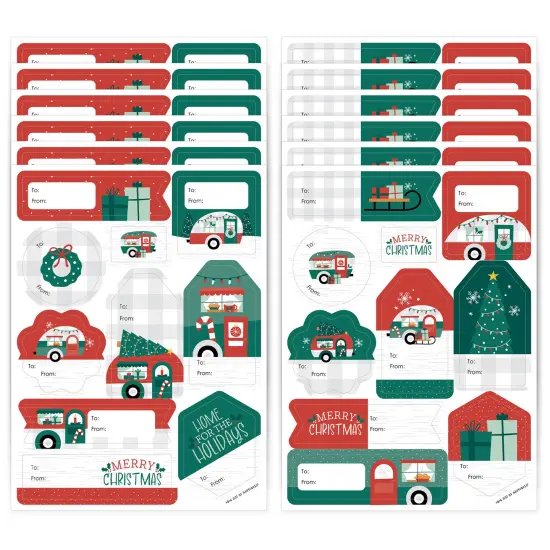 Big Dot of Happiness Camper Christmas - Assorted Red and Green Holiday Party Gift Tag Labels - To and From Stickers - 12 Sheets - 120 Stickers {1}