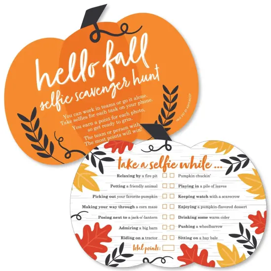 Big Dot of Happiness Fall Pumpkin - Selfie Scavenger Hunt - Halloween or Thanksgiving Party Game - Set of 12 {1}