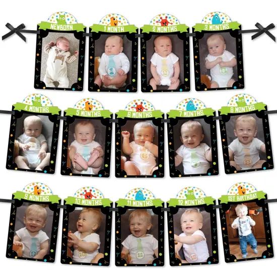 Big Dot of Happiness 1st Birthday Monster Bash - DIY Little Monster First Birthday Party Decor - 1-12 Monthly Picture Display - Photo Banner {1}