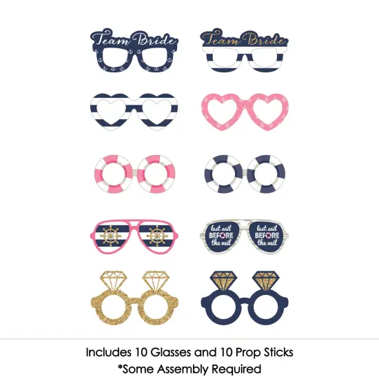 Big Dot of Happiness Last Sail Before The Veil Glasses - Paper Card Stock Nautical Bachelorette and Bridal Shower Photo Booth Props Kit - 10 Count {4}