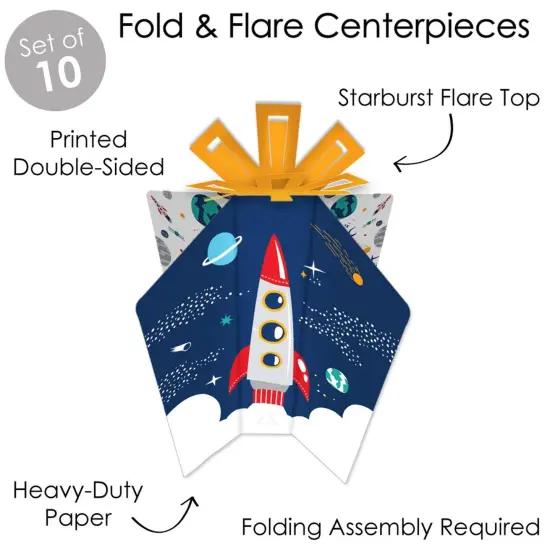 Big Dot of Happiness Blast Off to Outer Space - Table Decorations - Rocket Ship Baby Shower or Birthday Party Fold and Flare Centerpieces - 10 Count {4}