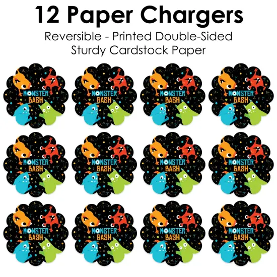 Big Dot of Happiness Monster Bash - Little Monster Birthday Party or Baby Shower Round Table Decorations - Paper Chargers - Place Setting For 12 {7}