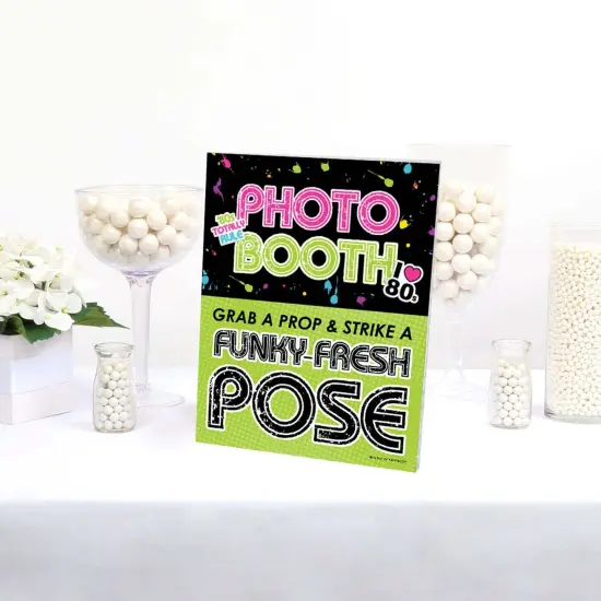Big Dot of Happiness 80's Retro Photo Booth Sign - Totally 1980s Party Decor - Printed on Sturdy Plastic - 10.5" x 13.75" - Sign with Stand - 1 Piece {4}