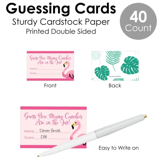 Big Dot of Happiness Pink Flamingo - Party Like a Pineapple - How Many Candies Tropical Summer Party Game - 1 Stand and 40 Cards - Candy Guessing Game {7}