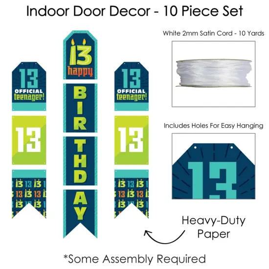Big Dot of Happiness Boy 13th Birthday - Hanging Vertical Paper Door Banners - Official Teenager Birthday Party Wall Decor Kit- Indoor Door Decor {6}