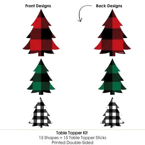 Big Dot of Happiness Holiday Plaid Trees - Buffalo Plaid Christmas Party Centerpiece Sticks - Table Toppers - Set of 15 {6}