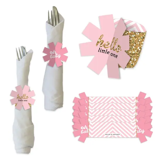 Big Dot of Happiness Hello Little One - Pink and Gold - Girl Baby Shower Paper Napkin Holder - Napkin Rings - Set of 24 {1}