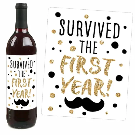 Big Dot of Happiness 1st Birthday Little Mr. Onederful - Boy First Birthday Party Decorations for Women & Men - Wine Bottle Label Stickers - Set of 4 {4}