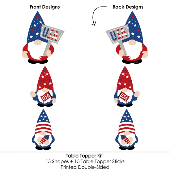 Big Dot of Happiness Patriotic Gnomes - Holiday Gnome Party Centerpiece Sticks - Table Toppers - Set of 15 {6}
