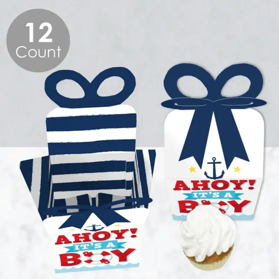 Big Dot of Happiness Ahoy It's a Boy - Square Favor Gift Boxes - Nautical Baby Shower Bow Boxes - Set of 12 {4}