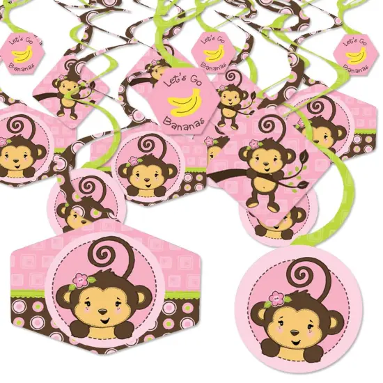Big Dot of Happiness Pink Monkey Girl - Baby Shower or Birthday Party Hanging Decor - Party Decoration Swirls - Set of 40 {1}