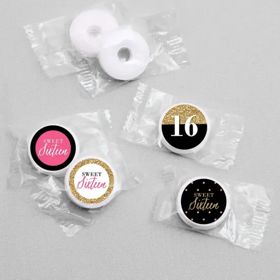 Big Dot of Happiness Chic 16th Birthday - Pink, Black and Gold - Round Candy Sticker Favors - Labels Fits Chocolate Candy (1 sheet of 108) {4}