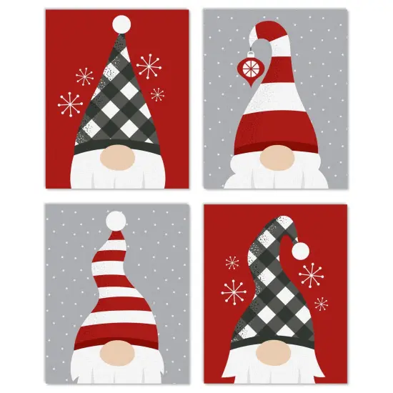 Big Dot of Happiness Christmas Gnomes - Unframed Holiday Linen Paper Wall Art - Set of 4 - Artisms - 8 x 10 inches {1}