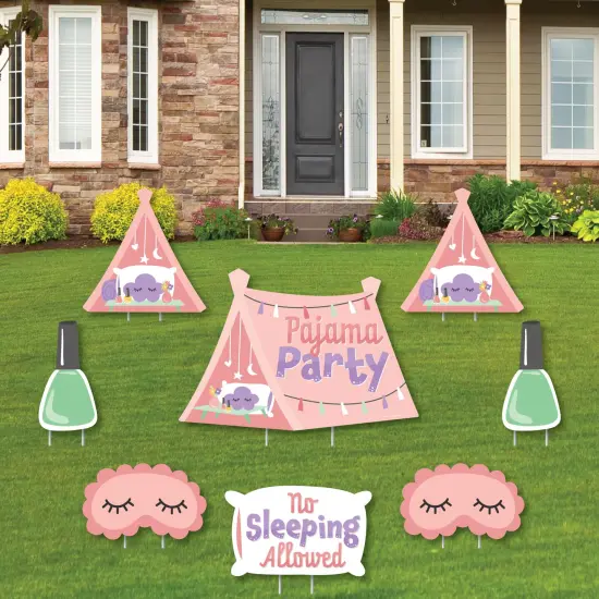 Big Dot of Happiness Pajama Slumber Party - Yard Sign and Outdoor Lawn Decorations - Girls Sleepover Birthday Party Yard Signs - Set of 8 {1}