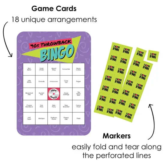 Big Dot of Happiness 90's Throwback - Bar Bingo Cards and Markers - 1990s Party Bingo Game - Set of 18 {3}