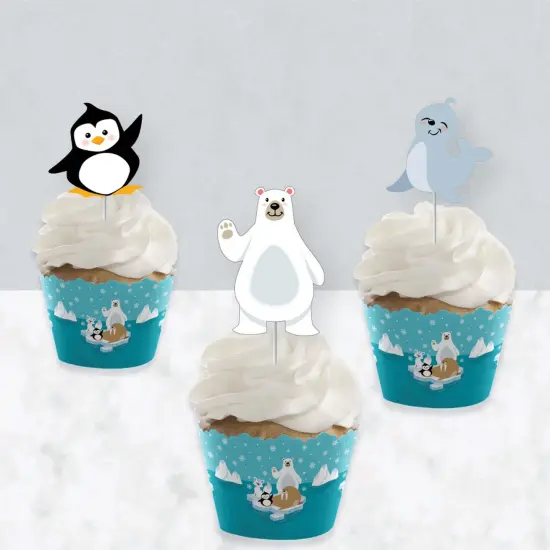 Big Dot of Happiness Arctic Polar Animals - Cupcake Decoration - Winter Baby Shower or Birthday Party Cupcake Wrappers and Treat Picks Kit - Set of 24 {4}