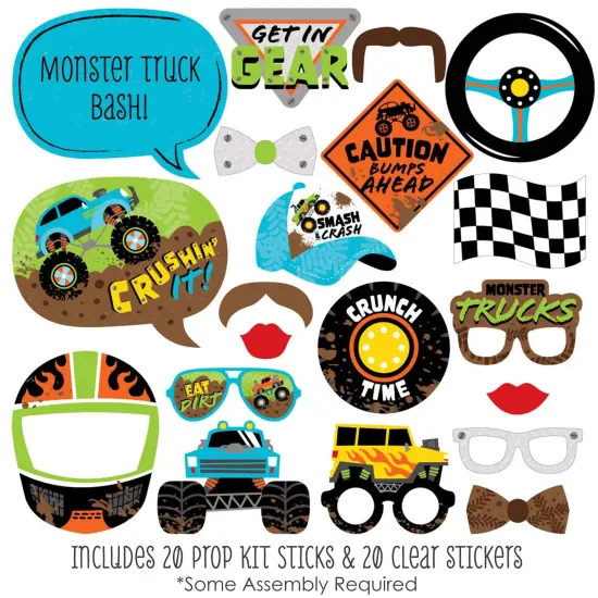 Big Dot of Happiness Smash and Crash - Monster Truck - Boy Birthday Party Photo Booth Props Kit - 20 Count {3}