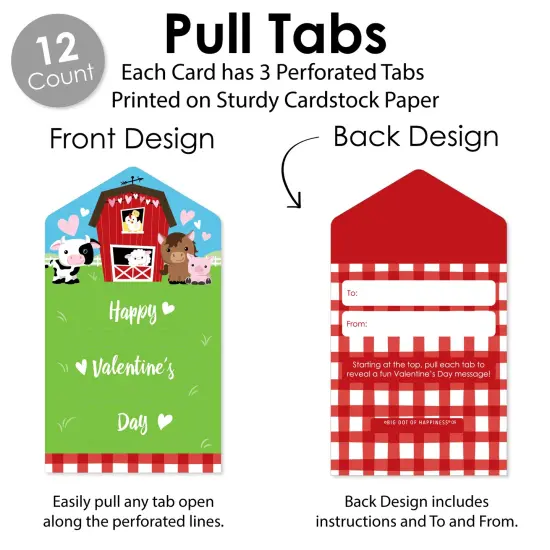 Big Dot of Happiness Farm Animals - Barnyard Cards for Kids - Happy Valentine's Day Pull Tabs - Set of 12 {6}