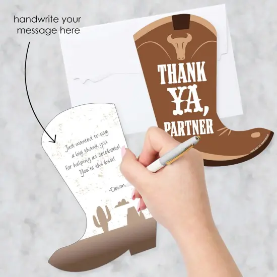 Big Dot of Happiness Western Hoedown - Shaped Thank You Cards - Wild West Cowboy Party Thank You Note Cards with Envelopes - Set of 12 {3}