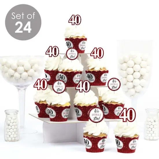 Big Dot of Happiness We Still Do - 40th Wedding Anniversary - Cupcake Decoration - Anniversary Party Cupcake Wrappers and Treat Picks Kit - Set of 24 {3}