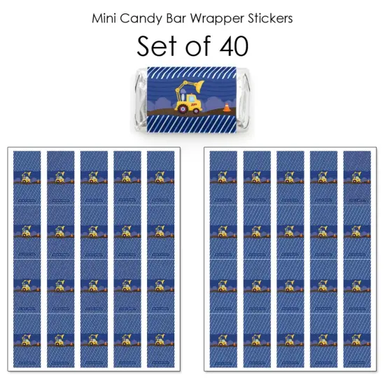 Big Dot of Happiness Construction Truck - Mini Candy Bar Wrapper Stickers - Baby Shower or Birthday Party Small Favors - 40 Count {4}