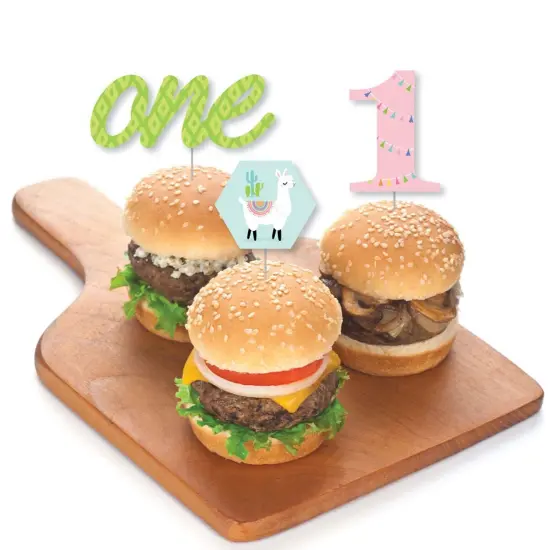 Big Dot of Happiness 1st Birthday Whole Llama Fun - Dessert Cupcake Toppers - Llama Fiesta First Birthday Party Clear Treat Picks - Set of 24 {4}