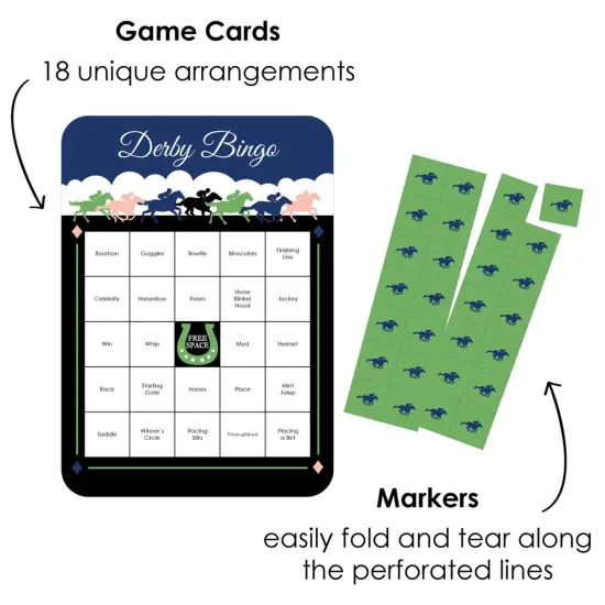 Big Dot of Happiness Kentucky Horse Derby - Bar Bingo Cards and Markers - Horse Race Party Bingo Game - Set of 18 {3}