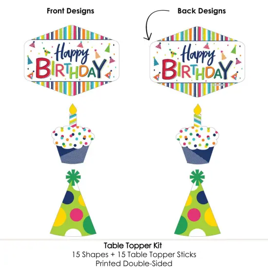 Big Dot of Happiness Cheerful Happy Birthday - Colorful Birthday Party Centerpiece Sticks - Table Toppers - Set of 15 {6}