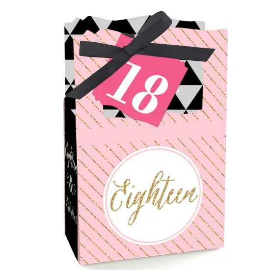 Big Dot of Happiness Chic 18th Birthday - Pink, Black and Gold - Party Favor Boxes - Set of 12 {1}
