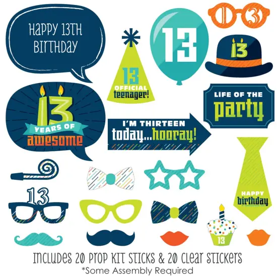 Big Dot of Happiness Boy 13th Birthday - Official Teenager Birthday Party Photo Booth Props Kit - 20 Count {3}