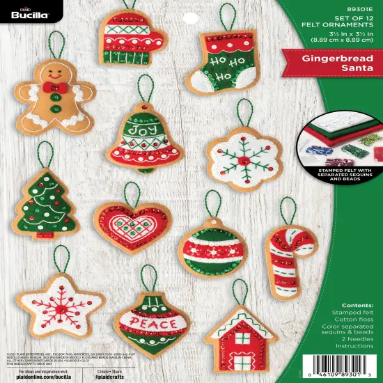 Bucilla Felt Ornaments Applique Kit Set Of 12-Gingerbread Santa {1}