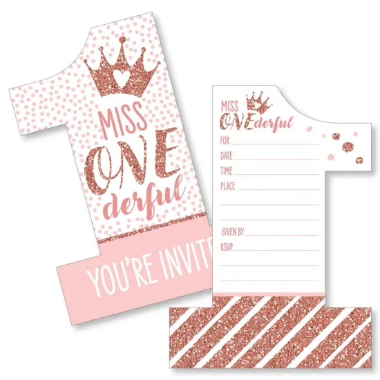 Big Dot of Happiness 1st Birthday Little Miss Onederful - Shaped Fill-In Invites - First Birthday Party Invitation Cards with Envelopes - Set of 12 {1}