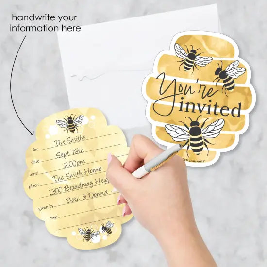 Big Dot of Happiness Little Bumblebee - Shaped Fill-In Invitations - Bee Baby Shower or Birthday Party Invitation Cards with Envelopes - Set of 12 {3}