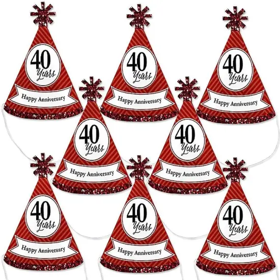 Big Dot of Happiness We Still Do - 40th Wedding Anniversary - Mini Cone Anniversary Party Hats - Small Little Party Hats - Set of 8 {1}