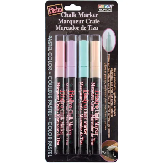 Uchida Bistro Chalk Marker Fine Point Set 4/Pkg-Pastel Yellow, Pink, Green & Blue {1}